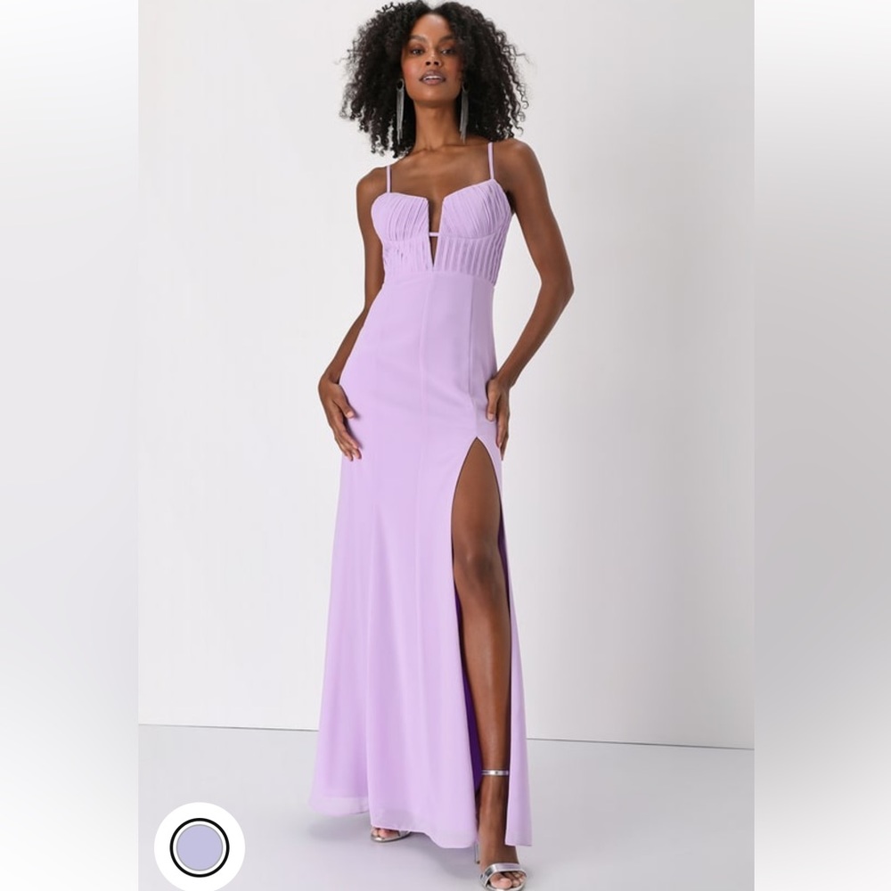 NWT Lulu Sweetest Splendor Lilac Sleeveless Pleated Bustier Maxi Dress